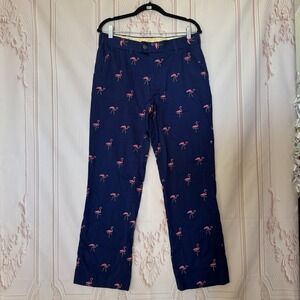 Loudmouth Golf Chino 32 x 32L Navy w Embroidered Pink Flamingos Resort Pants
